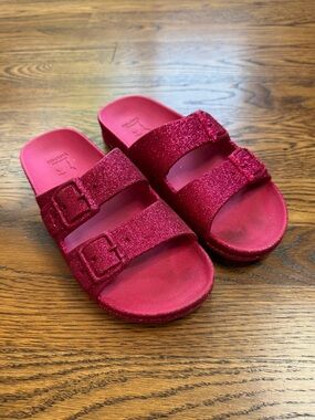 Brazilian Cacatoés Girls Trancoso  Framboise Raspberry Glitter Slide Sandals 6